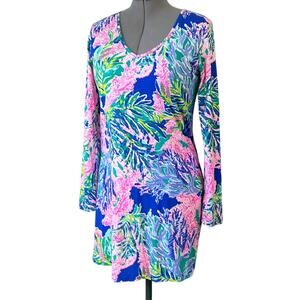 Woman’s Lilly Pulitzer v neck casual cotton Lon sleeve Midi  dress size medium